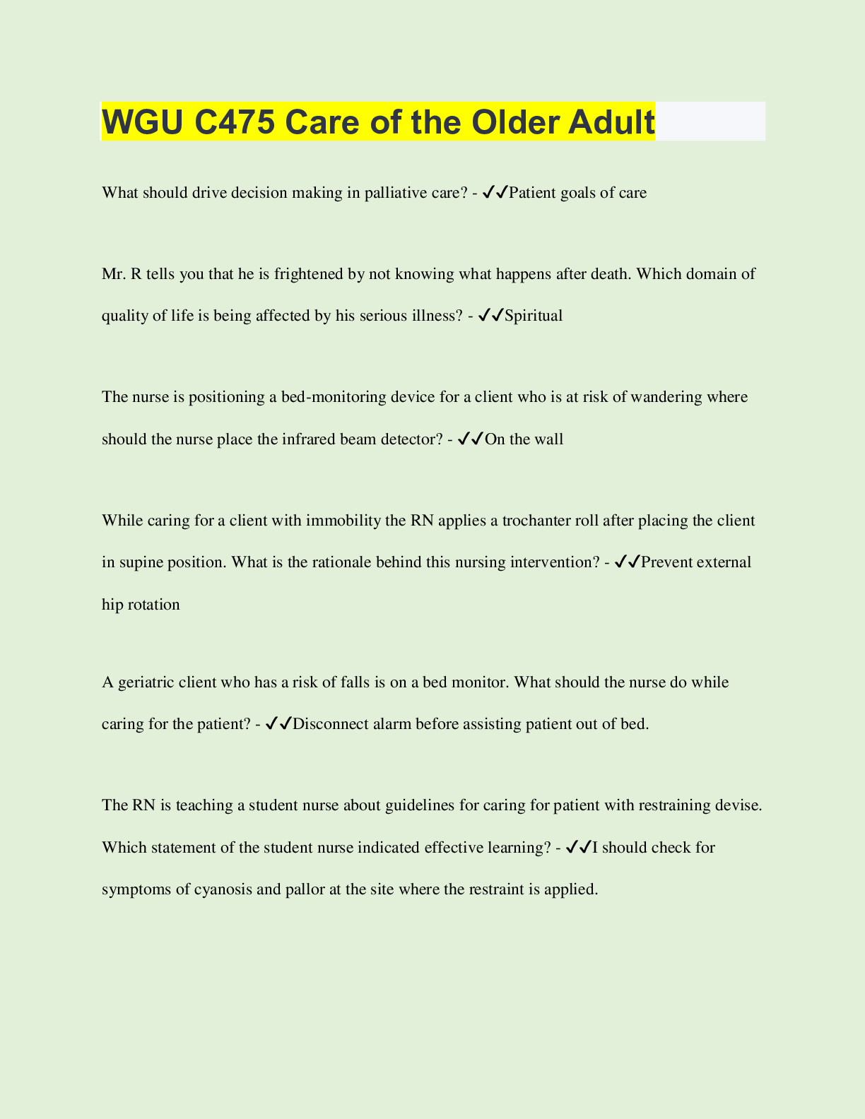 Preview image for WGU C475 Care of the Older Adult | 140 Questions with 100% Correct Answers | Verified | Latest Update | 22 Pages